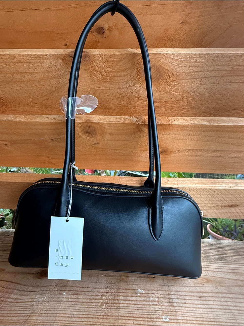 a new day classic Black faux Leather Shoulder Bag minimalist style
